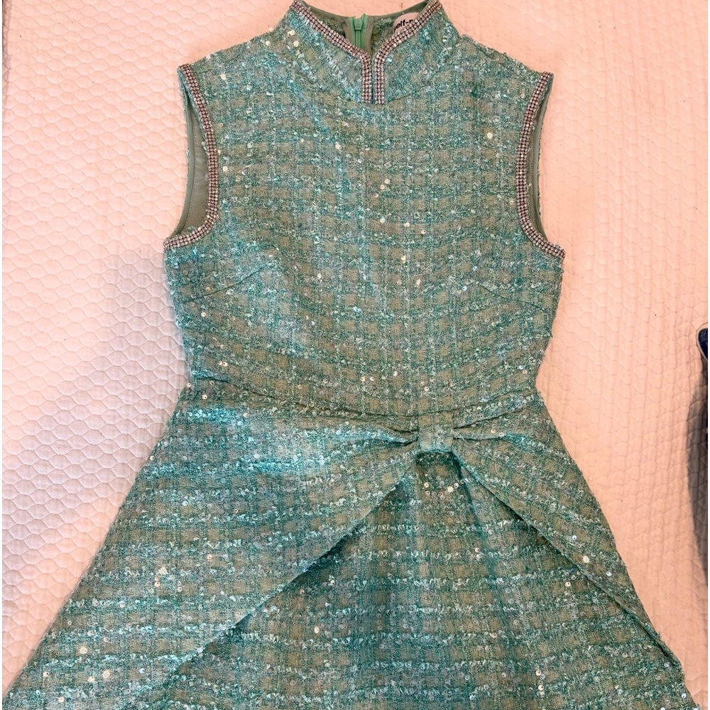 NEW Self-portrait BLUE BOUCLE GATHERED MINI DRESS